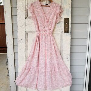 Long Flowy Pink Dress Leopard Pattern (S)- PrettyGarden 🌷